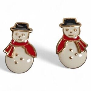AVON Vintage Articulated Snowman Enamel Pierced Earrings